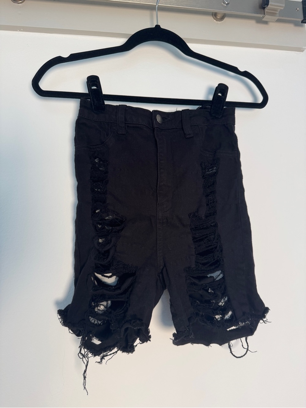 Fashion Nova Black Distressed Ripped Denim Shorts Size 5
